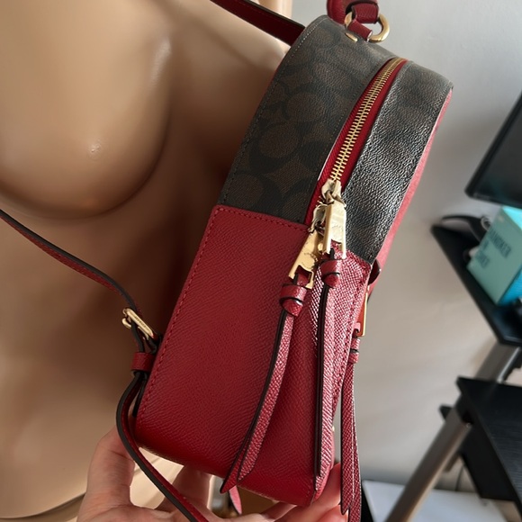 COACH Jordyn Backpack With Signature Canvas Detail Red Brown - Picture 9 of 17